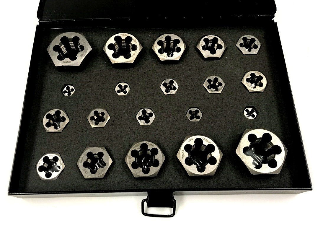 Hand Rethreading Die Sets 20 Piece 1/4-7/8'' Hexagon Rethreading Die Set