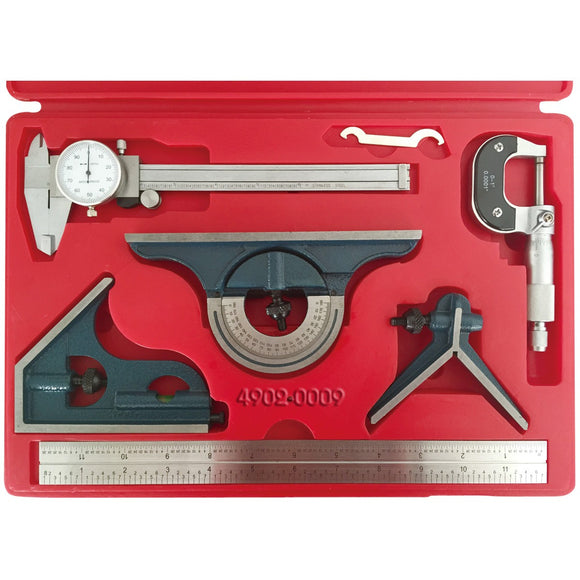 6 Piece Tool Kit - Caliper, Micrometer, and Combination Square
