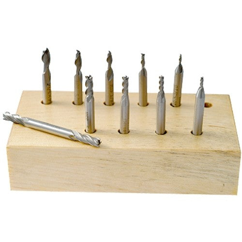 10 Piece 2 & 4 Flute Mini High Speed Steel Double End Mill Set